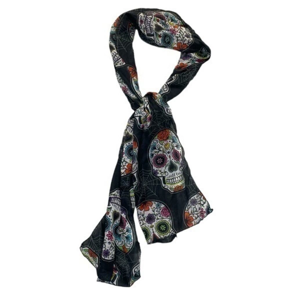 Sugar Skull Scarf Lightweight Day of The Dead black white red pink purple blue